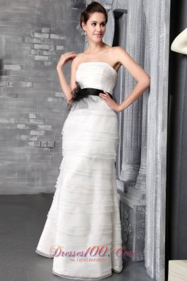 Belt Organza Ruffles Floor-length Bridal Wedding Dress Strapless