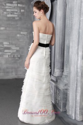 Belt Organza Ruffles Floor-length Bridal Wedding Dress Strapless