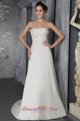 Appliques Brush Train Bridal Wedding Gown Strapless Taffeta