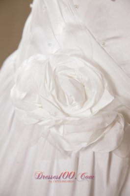 Taffeta Hand Made Flowers Bridal Dress V-neck Floor-length