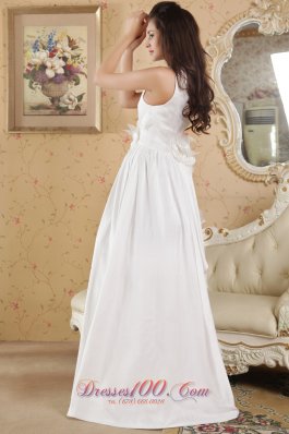 Taffeta Hand Made Flowers Bridal Dress V-neck Floor-length