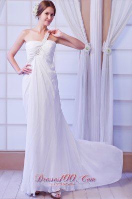 One Shoulder Empire Bridal Dress Chiffon Court Train Beading