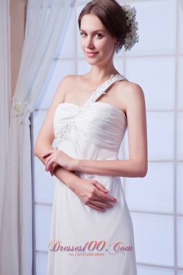 One Shoulder Empire Bridal Dress Chiffon Court Train Beading