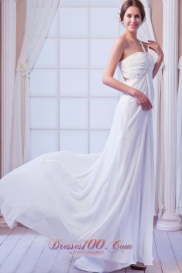 One Shoulder Empire Bridal Dress Chiffon Court Train Beading