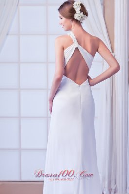 One Shoulder Empire Bridal Dress Chiffon Court Train Beading