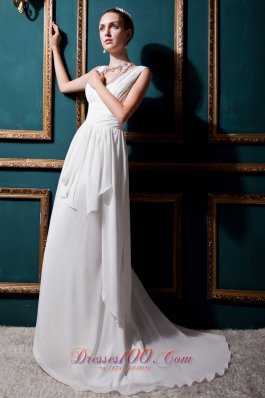 V-neck Brush Train Empire Wedding Bridal Dress Ruched Chiffon