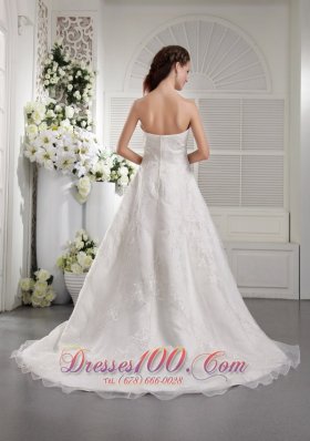 Princess Court Train Wedding Gown Strapless Organza Embroidery