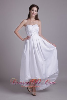 Ankle-length Handle-made Flower Bridal Wedding Dress Strapless