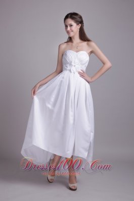 Ankle-length Handle-made Flower Bridal Wedding Dress Strapless