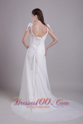 Chiffon Empire Bridal Wedding Gown Beading V-neck Brush Train