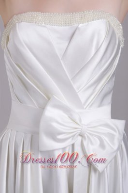 Taffeta Strapless Wedding Bridal Gown Beading and Bowknot