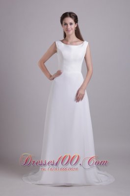 Scoop Neck Floor-length Wedding Gown Chiffon Brush Train Beading