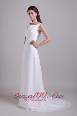 Scoop Neck Floor-length Wedding Gown Chiffon Brush Train Beading