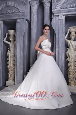 Strapless Satin Bridal Wedding Dress Chapel Train Beading Princess