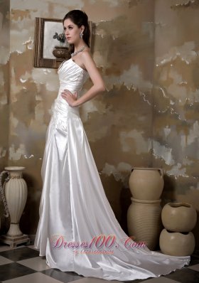 Sweetheart Elastic Wove Satin Court Train Appliques Wedding Gown