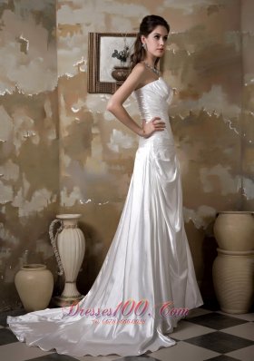 Sweetheart Elastic Wove Satin Court Train Appliques Wedding Gown