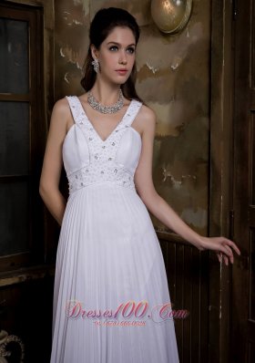 Taffeta and Chiffon Pleated Bridal Dress V-neck Watteau Train