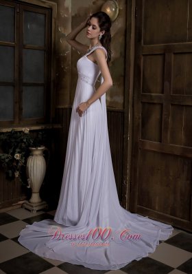 Taffeta and Chiffon Pleated Bridal Dress V-neck Watteau Train