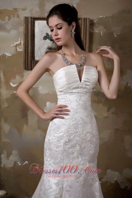 Strapless Mermaid Satin Bridal Gown With Court Train Appliques