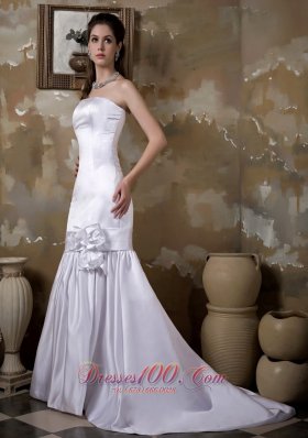 Satin Court Train Mermaid Bridal Wedding Dress Strapless