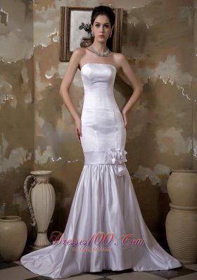 Satin Court Train Mermaid Bridal Wedding Dress Strapless