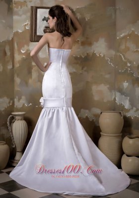 Satin Court Train Mermaid Bridal Wedding Dress Strapless