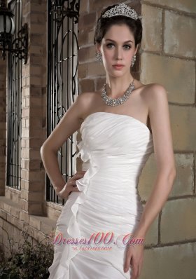 Strapless Chiffon Wedding Bridal Gown Ruch Brush Train