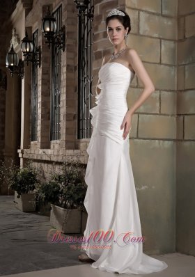 Strapless Chiffon Wedding Bridal Gown Ruch Brush Train