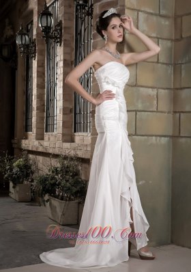 Strapless Chiffon Wedding Bridal Gown Ruch Brush Train