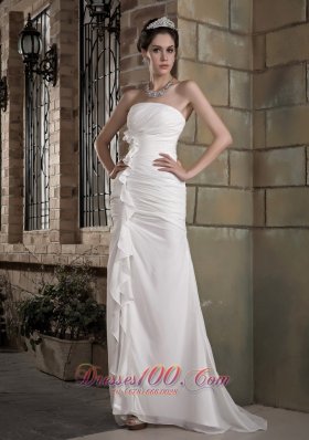 Strapless Chiffon Wedding Bridal Gown Ruch Brush Train