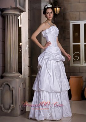 Princess Strapless Bridal Wedding Dress Taffeta Pick-ups