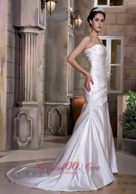 Taffeta Chapel Train One Shoulder Wedding Dress Appliques Ruch