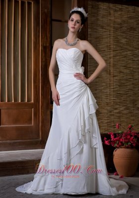 Column Sweetheart Wedding Dress Court Train Chiffon Ruch