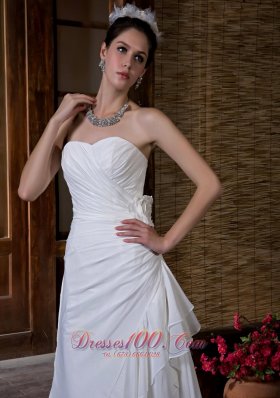 Column Sweetheart Wedding Dress Court Train Chiffon Ruch