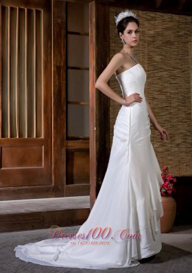 Column Sweetheart Wedding Dress Court Train Chiffon Ruch