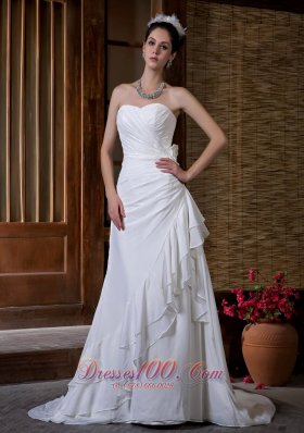 Column Sweetheart Wedding Dress Court Train Chiffon Ruch