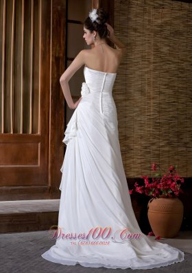 Column Sweetheart Wedding Dress Court Train Chiffon Ruch