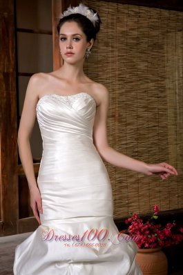 Mermaid Chapel Train Bridal Gown Beading and Ruch Taffeta