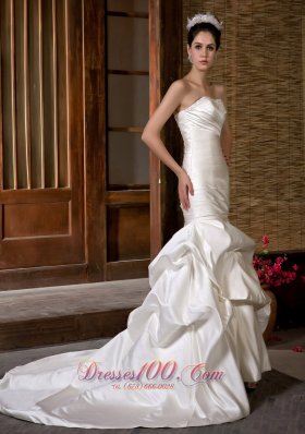 Mermaid Chapel Train Bridal Gown Beading and Ruch Taffeta