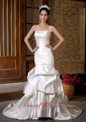 Mermaid Chapel Train Bridal Gown Beading and Ruch Taffeta