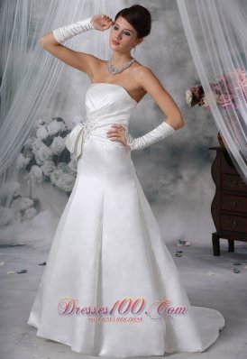 Satin Brush Train Bridal Dress Appliques With Beading