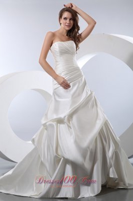 Strapless Chapel Train Wedding Bridal Dress Satin and Taffeta