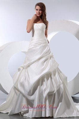 Strapless Chapel Train Wedding Bridal Dress Satin and Taffeta