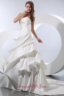 Strapless Chapel Train Wedding Bridal Dress Satin and Taffeta