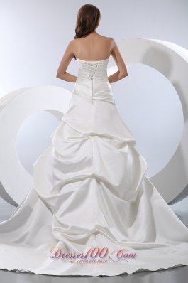 Strapless Chapel Train Wedding Bridal Dress Satin and Taffeta