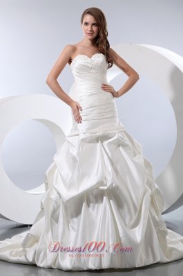 Court Train Sweetheart Bridal Wedding Dress Beading and Pick-ups