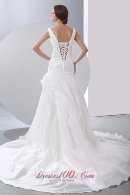 Taffeta V-neck Chapel Train Bridal Gown Appliques With Beading