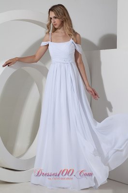 Chiffon Straps Beach Wedding Dress Ruch Empire Floor-length