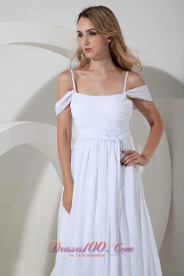 Chiffon Straps Beach Wedding Dress Ruch Empire Floor-length