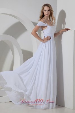 Chiffon Straps Beach Wedding Dress Ruch Empire Floor-length